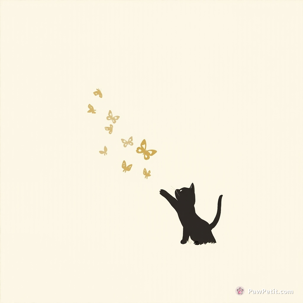 The cat stretches its paw towards a fluttering butterfly, mimicking a human reaching for a moment of beauty.