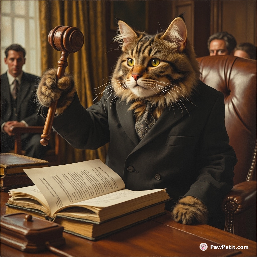 Cat struts into boardroom, taps gavel to start meeting, delivers quarterly earnings report with a confident "meow.