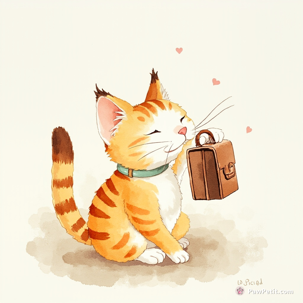 The cat carefully balances a tiny briefcase in its mouth while trying to commute to the "office.