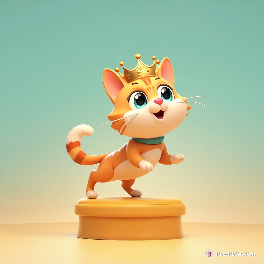 The cat gracefully leaps onto the pedestal, accepting the crown with a regal flick of its tail.