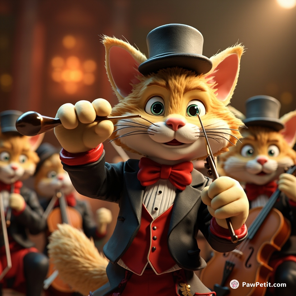 Feline Maestro flashed its claws, adjusting the symphony's tempo flawlessly, convinced it outdid any human conductor.