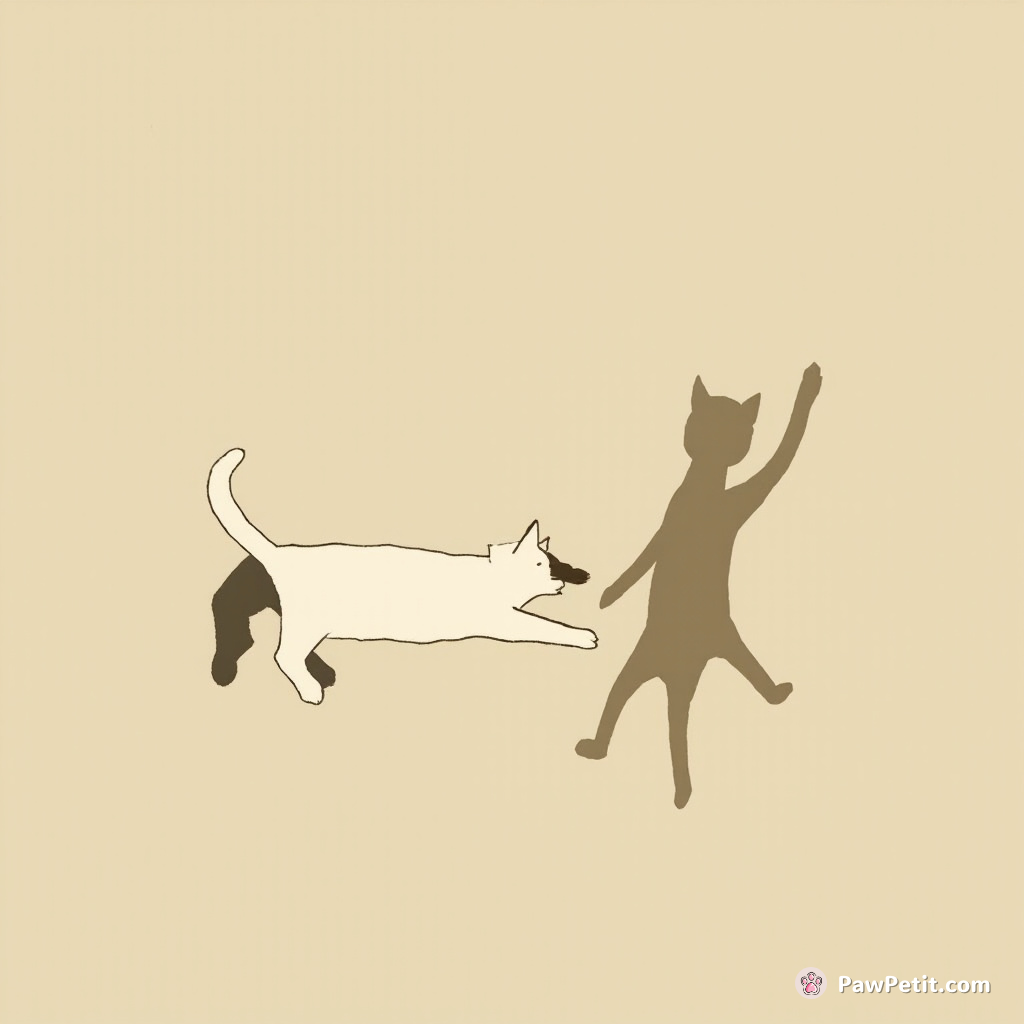 A cat pounces on a shadow, believing it to be a mysterious human entity.