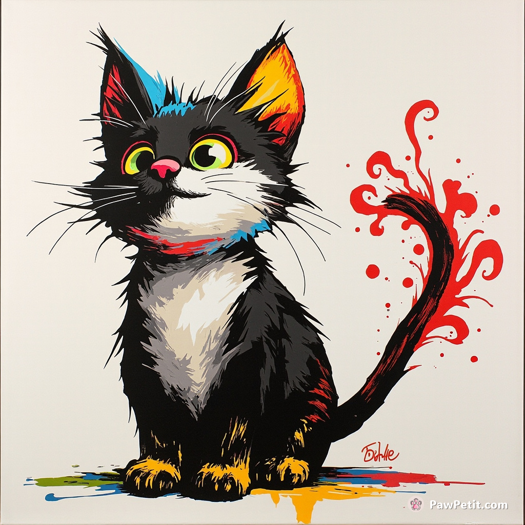 Mittens, misidentified as artistic icon Banksy due to his tail's intricate paint swishes, tops global art industry charts.