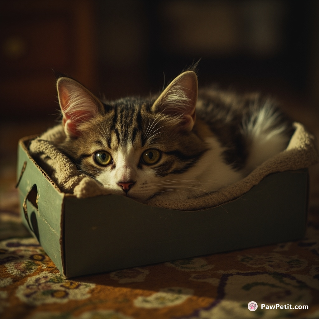 Curled up in a shoe box, the cat believes it’s a human "cozy apartment.