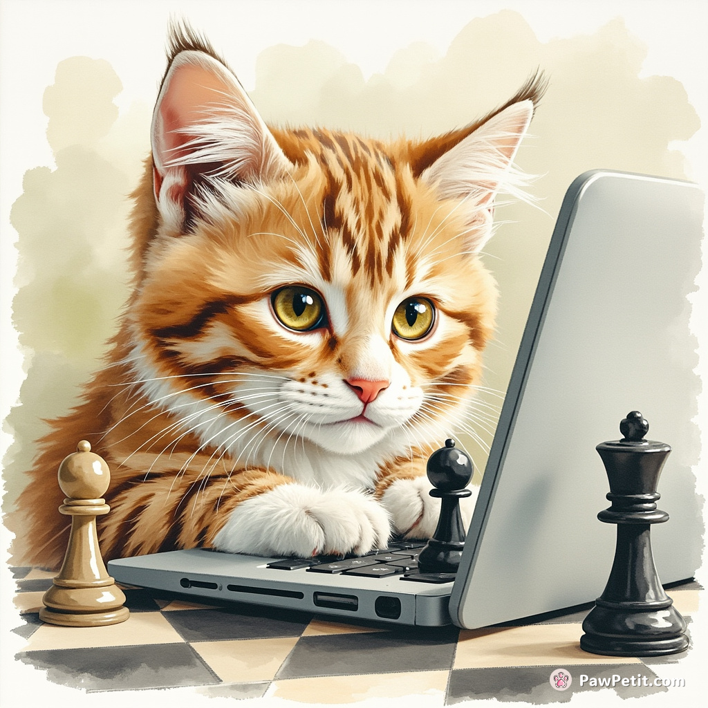The cat skillfully manipulates computer algorithms, eventually managing to block and outperform human pro chess players online.
