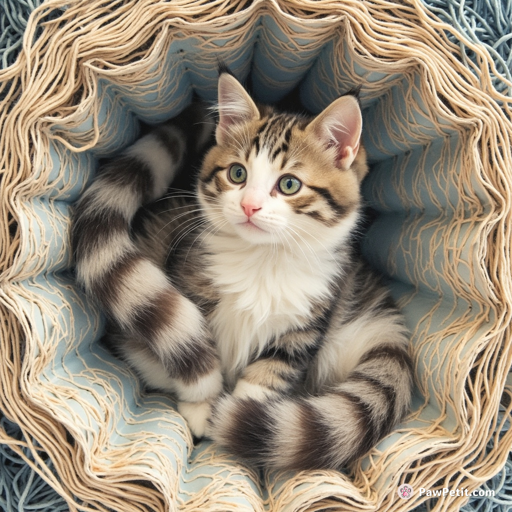 A 6-tailed cat visible through the centrefold of an Escher book, knitting the fourth dimension out of tidal waves of invisible yarn.