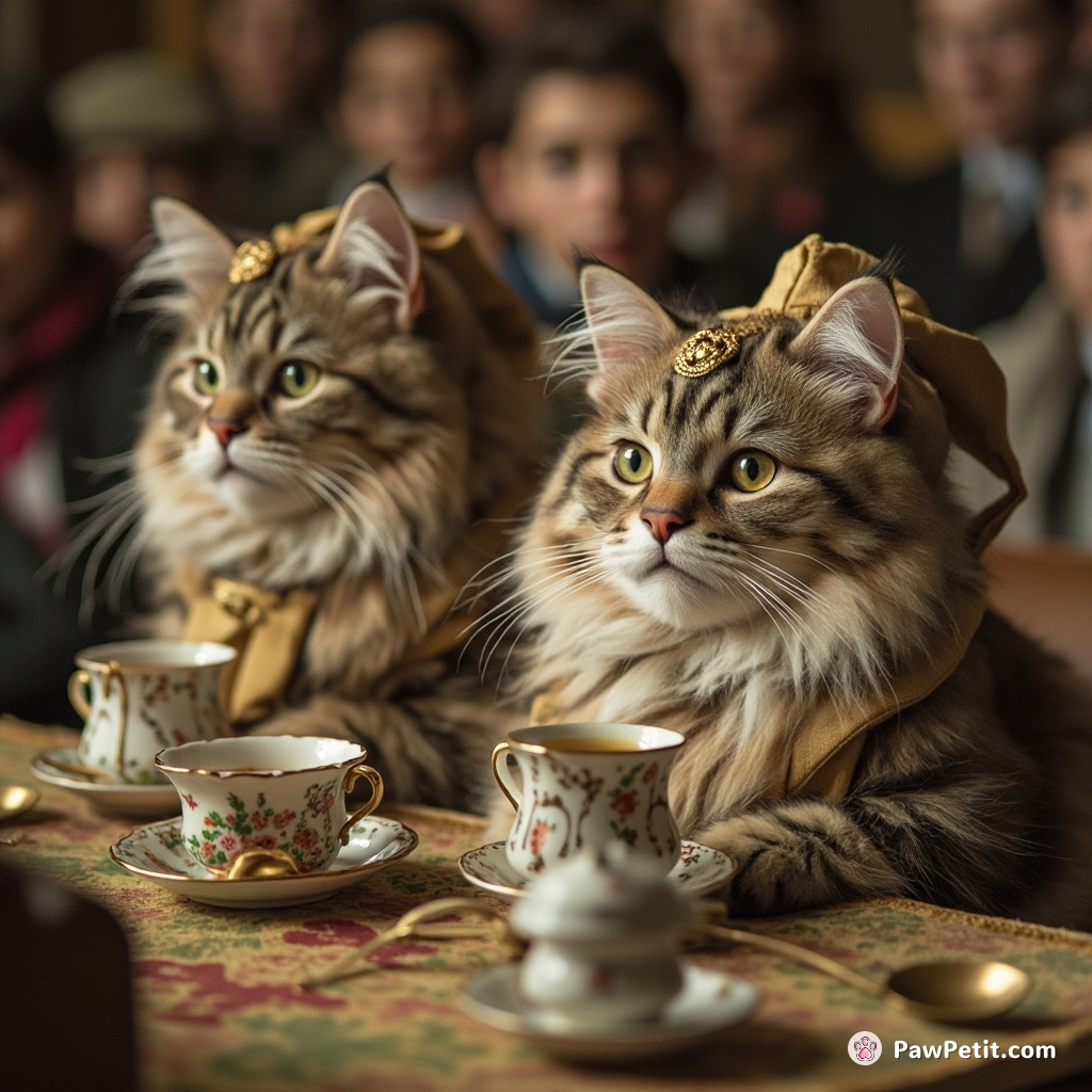Cats donned human costumes, sipping tea invisibly at council meetings – unheard politicking through purring whispers.