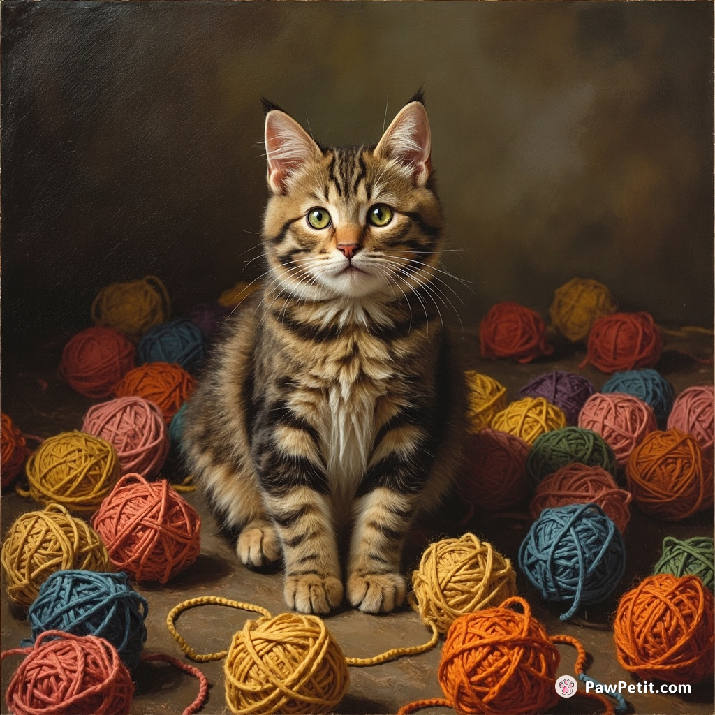 Cat gathers balls of yarn to "save" humans, believing it helps them maintain its perceived string-like equilibrium in life.