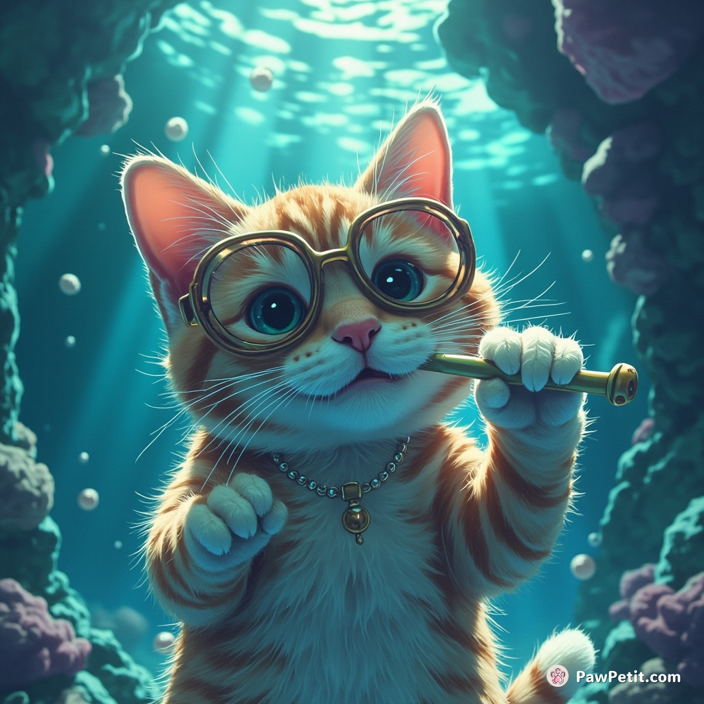 A cat brushing its teeth underwater while tap dancing in a deep-sea disco club located inside a lunar base.