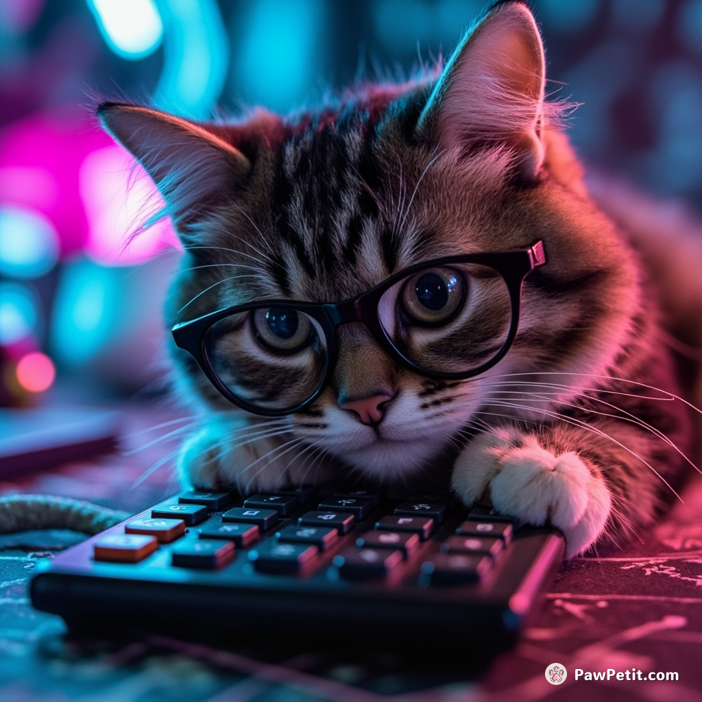 Cat dons tiny spectacles, attempts to solve quantum physics equations by pawing calculator buttons furiously.