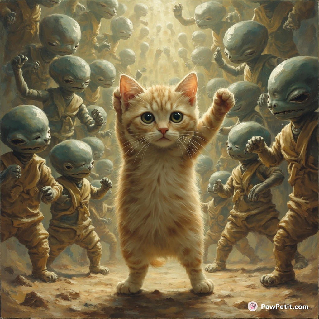 In an alien invasion, Kitty, a stray cat believes it can negotiate peace better; leads a peculiar cat-dance ritual.