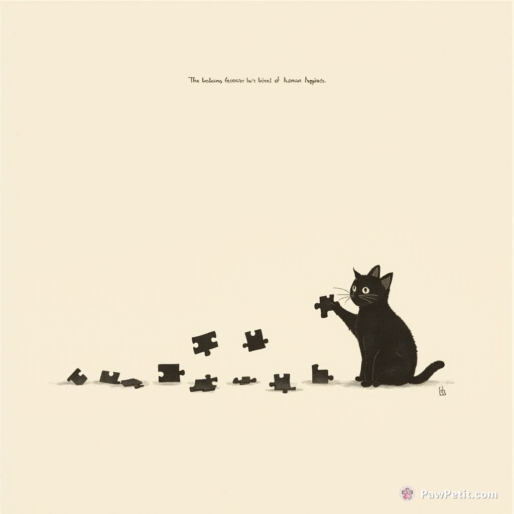 The cat meticulously arranges puzzle pieces, believing it's solving the secret to human happiness.