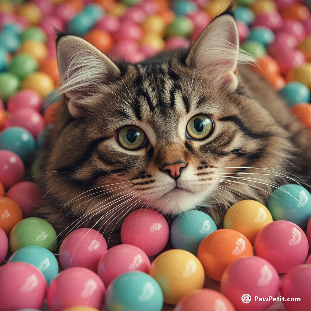 Cat cloning its own emotions into rainbow colored gumballs.