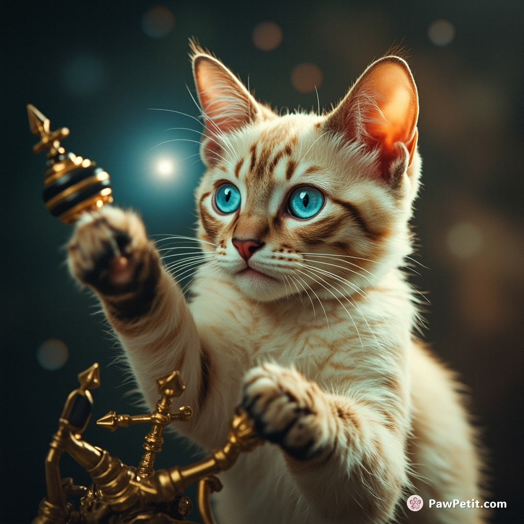 Telepathic cat manipulates ancient, spellbinding celestial machinery by astral paw-swipes, saving humanity from imploding black holes.