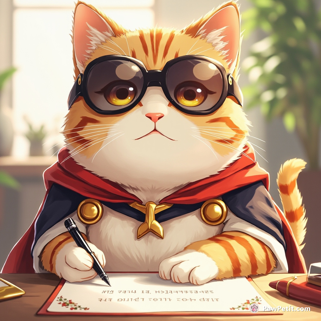 A cat, mistaken for a hero, pens a peace treaty with a paw-ful flourish.