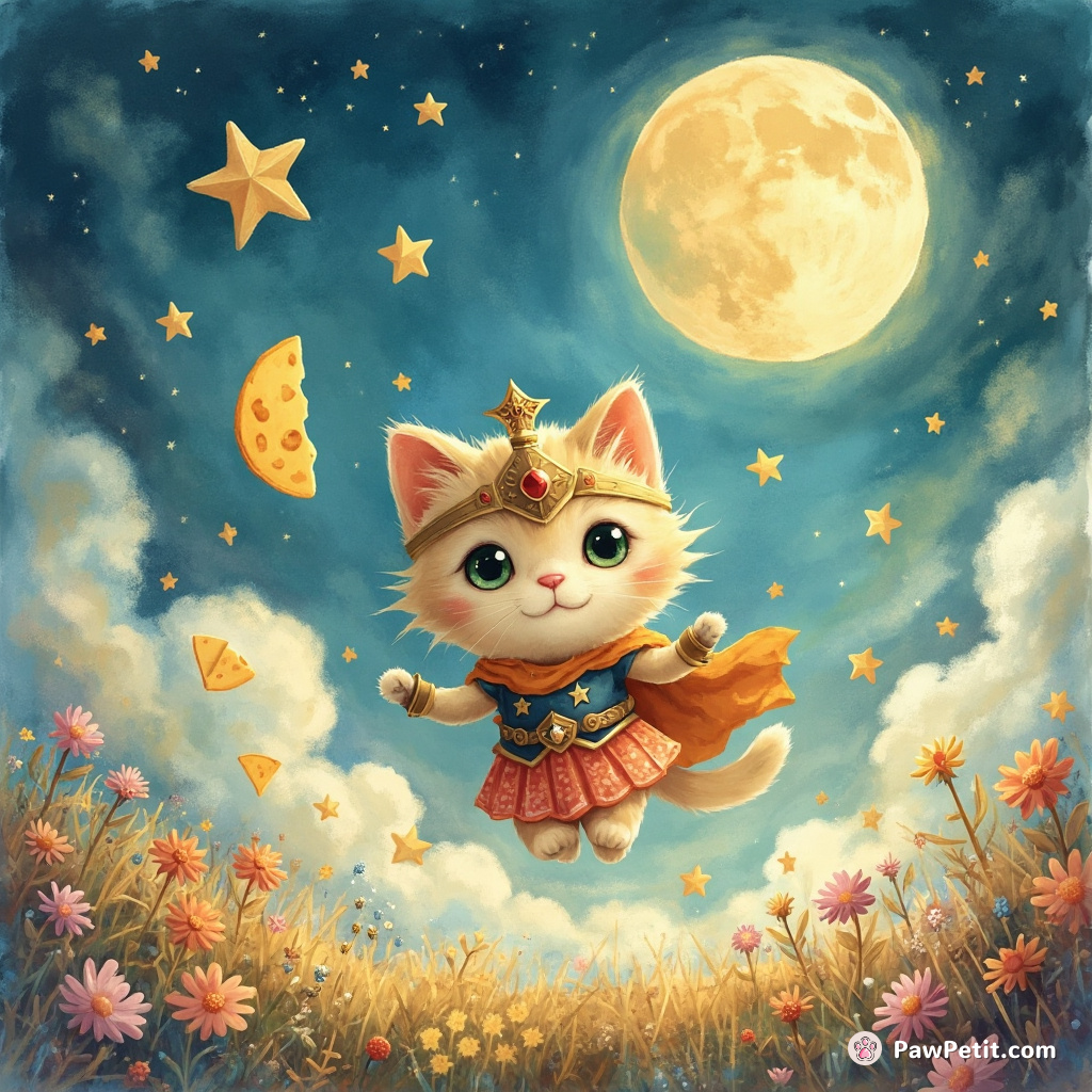 In the absolutely meowdulous Fairyland, Whiskeria, a heroic cat defies all dangers to rescue magical moon cheese for her kingdom.