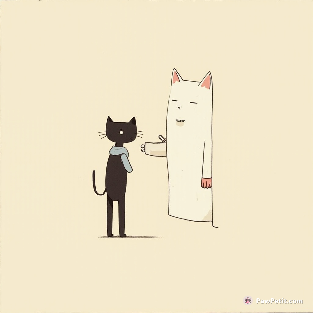 **The cat, believing humans are giant servants, tries to order around guests with commanding meows and paw gestures.**
