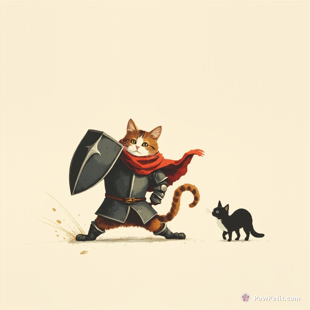 The cat, fiercely defending its home from prowling intruders, was hailed a courageous knight in whiskered armor.