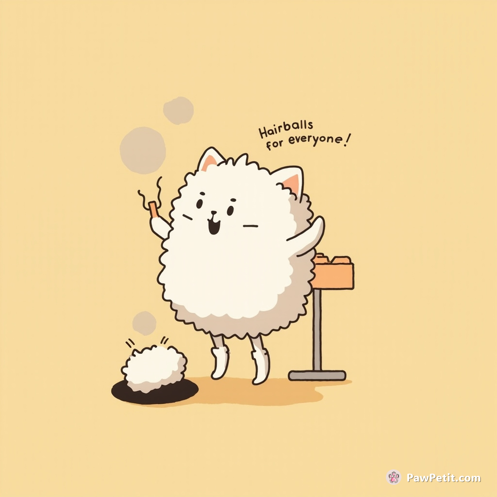 Fluffy steals the mayor's hat, struts on two legs, and declares "Hairballs for everyone!" from the podium.