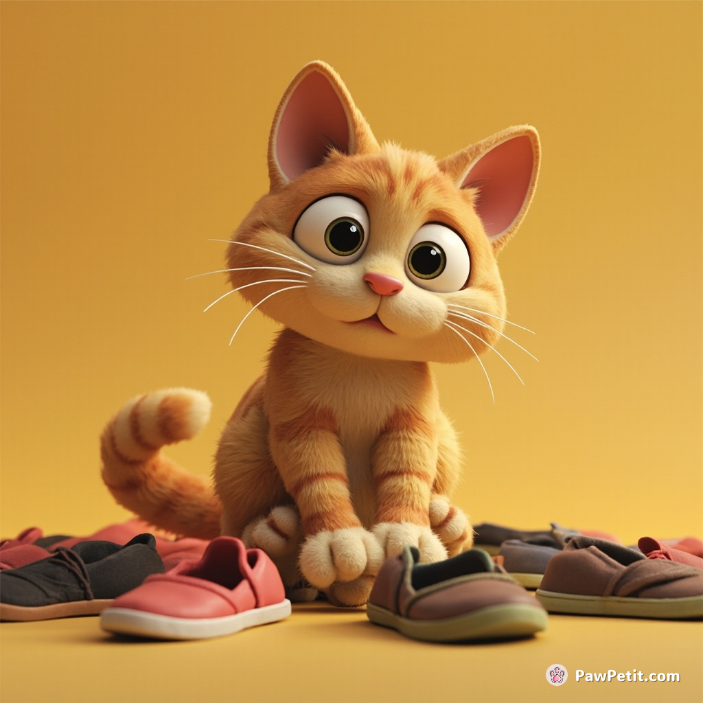 Cat meticulously arranges shoes in a circle, believing it's a sacred human ritual.