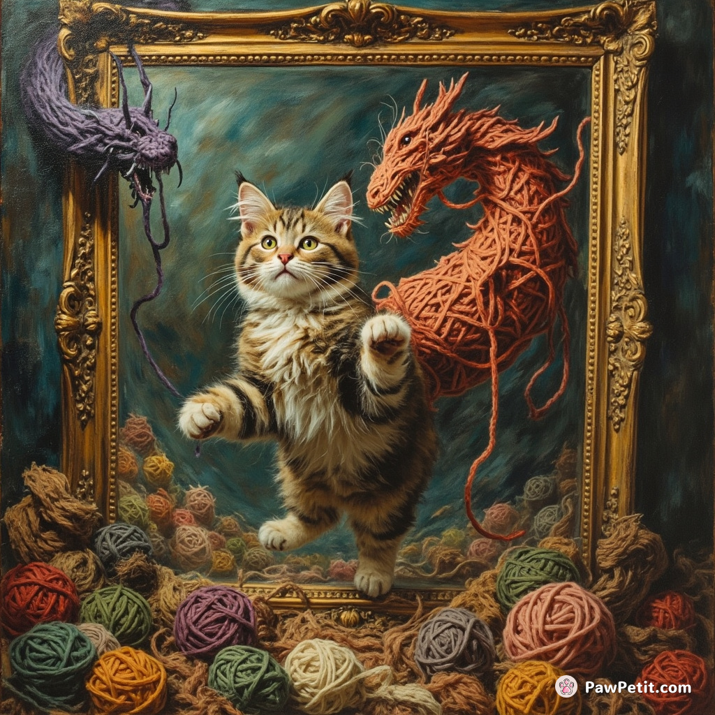 The cat leaps through a mirror to rescue a kingdom from a yarn-bombing dragon.