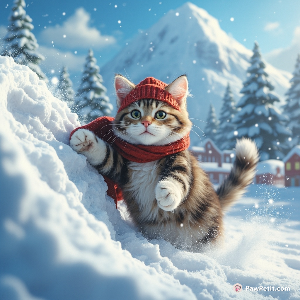 Cat accidentally triggers avalanche, saving town; hailed as hero for "daring" paw swipe at snowbank.