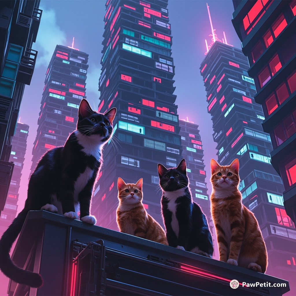 Cats convene in towering skyscrapers, dictating laws with a flick of their tails and a commanding meow.