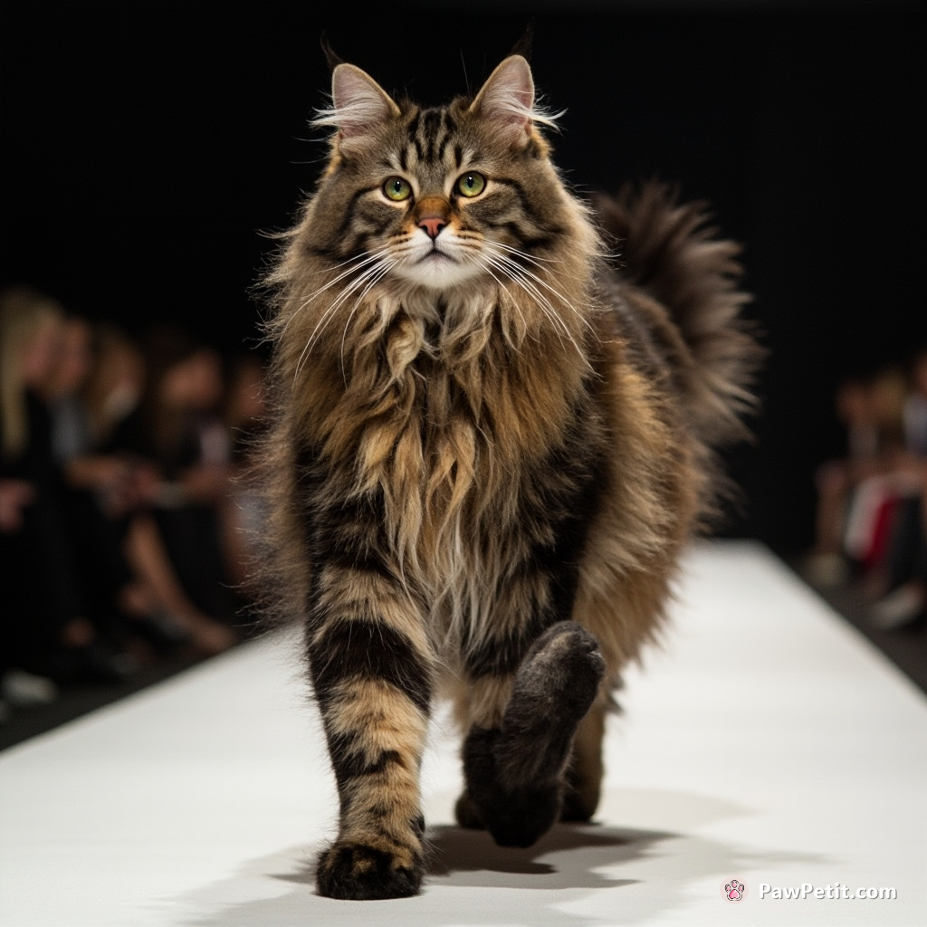 In a world of cats, Fluffy struts down a runway, commanding the catwalk with a paw-pedicure flourish.