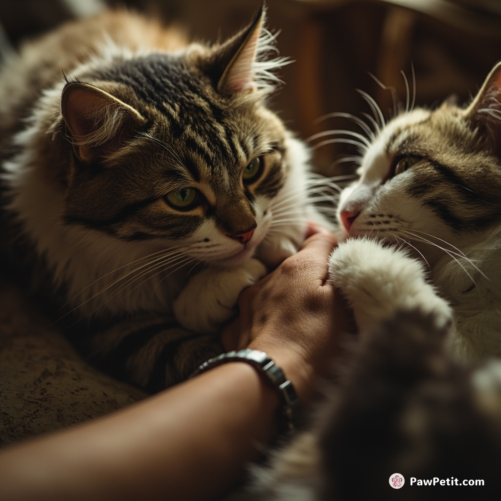 **Main Cat Action**: **Purring dictators demand belly rubs from trembling human subjects, enforcing rule with gentle yet firm claws.**