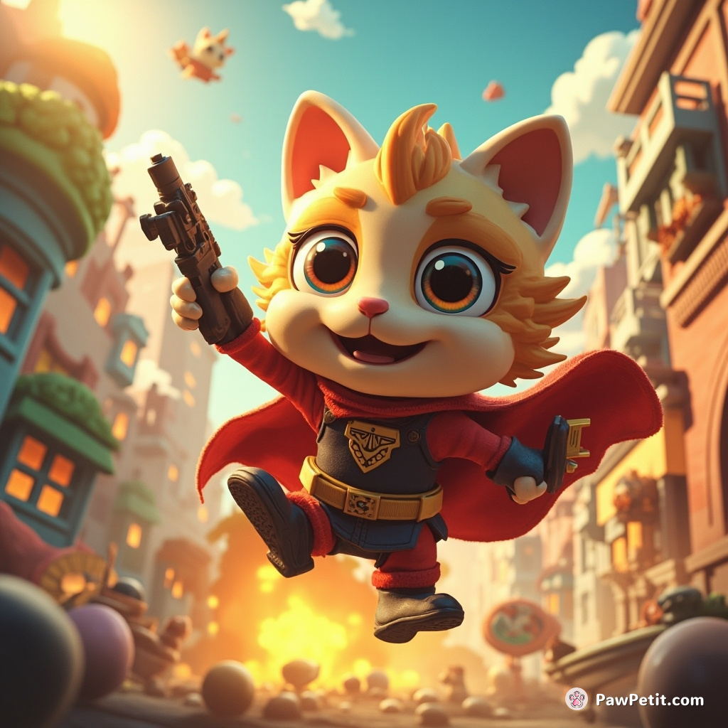 Spying foreign invaders, courageous whiskers twitching, feline Whiskerfluff martyred herself too early, detonating their bomb; the city hailed her a hero.
