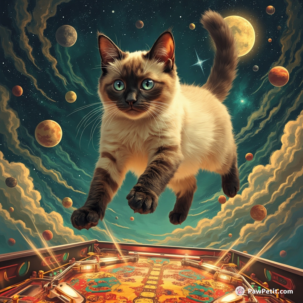 Bonus-Score, the siamese cat, acrobatically ricocheted across interstellar pinball paddles, defying both fur-bristling gravity and human comprehension.