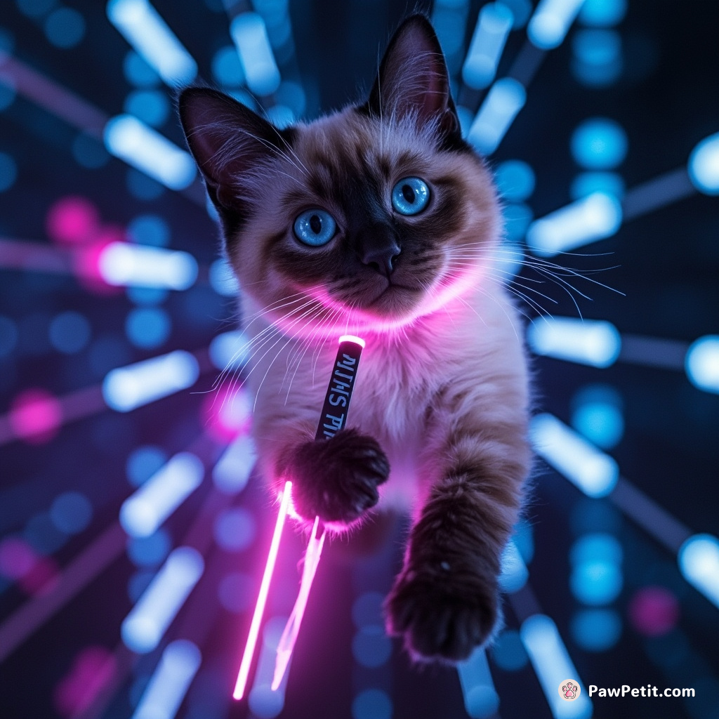 In this cyber universe, the Neon Cat leapt matrices, surfing data streams, a kiByte blade unsheathed in its simulacrum paw.