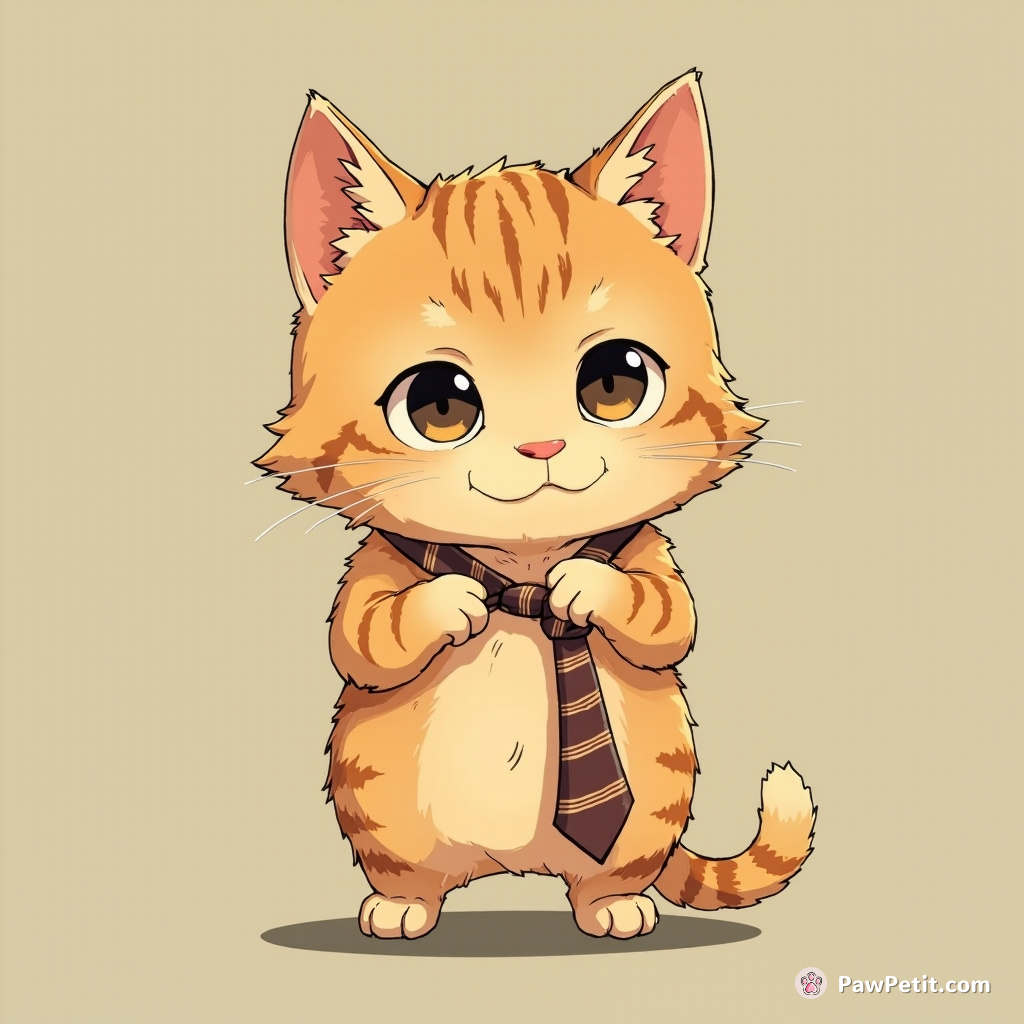 Cat awkwardly standing on hind legs, tying a tiny work necktie with focused intensity.