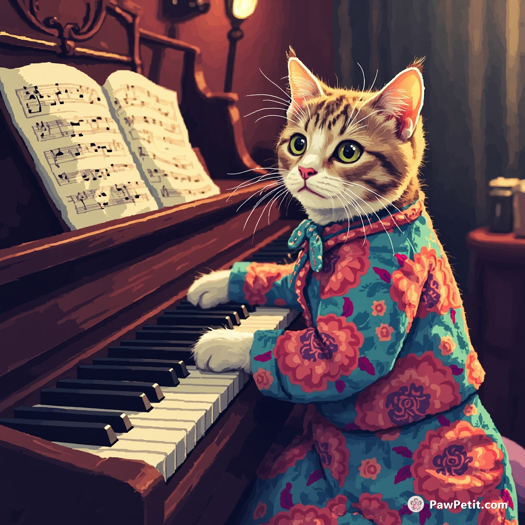 Kitty piped Debussy, leveraging on yesterday's piano lesson, meticulously batting keys to emulate her opera-loving human maestro.