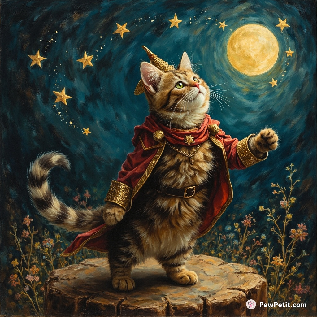 In a topsy-turvy kingdom, Sir Whiskers, a noble cat, woos the moon by juggling stars with his tail.