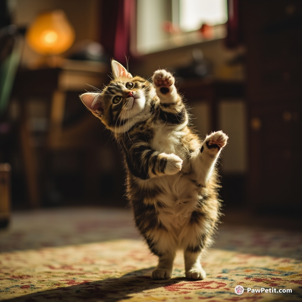 The cat, convinced it can out-dance humans, performs a dramatic backflip, landing perfectly on its paws.