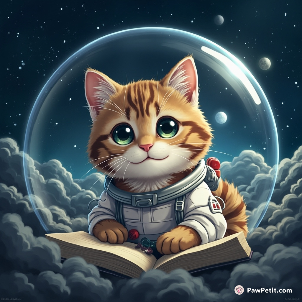 Cat, after deciphering astrophysics books overnight, thinks it can correctly predict moon landing date ahead of NASA scientists.