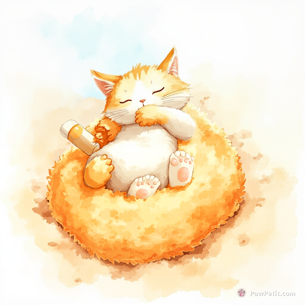 Cat, misinterpreting sunscreen application, hilariously rolls in a sand dune pretending to be breaded chicken.