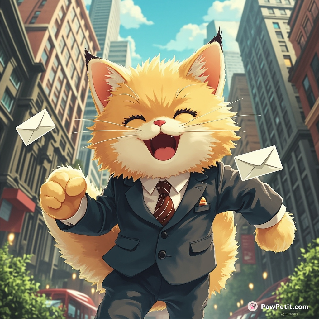 Fuzzball, messaging in meows and emoji mails, braved the concrete junglekinsuit-shirt , imitating human office adventures.