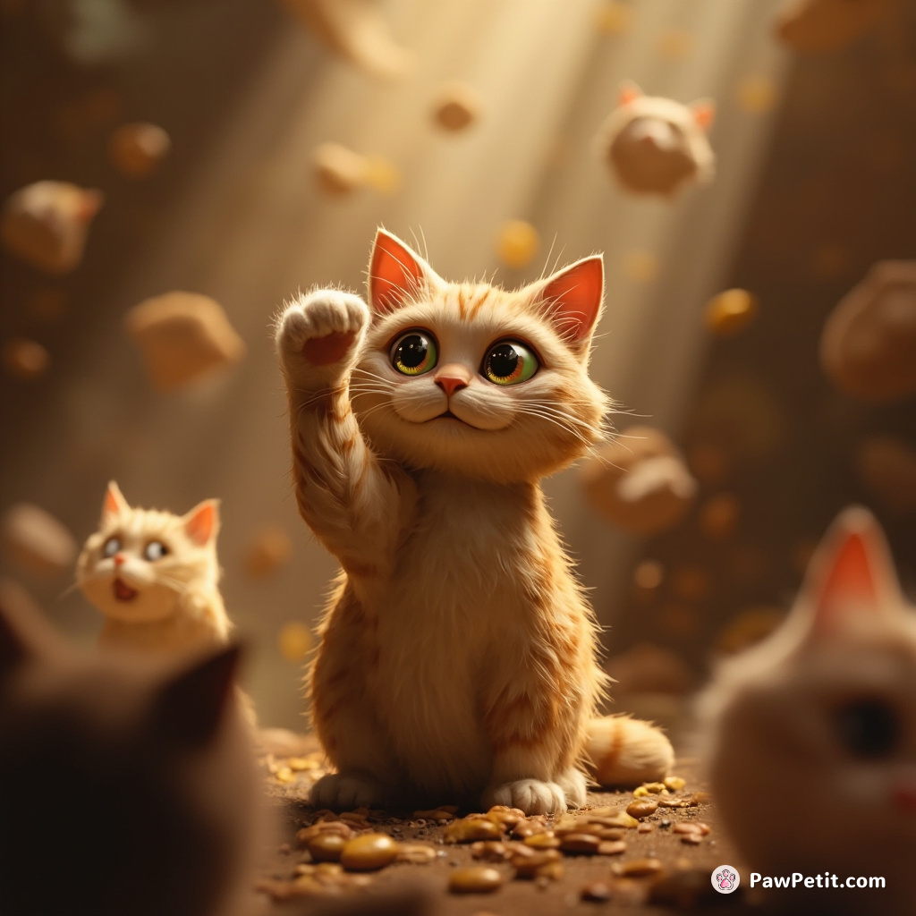 In a chaos-strewn world governed by felines, a decisive gesture carries weight: the High Cat lifts her paw, summoning silence.
