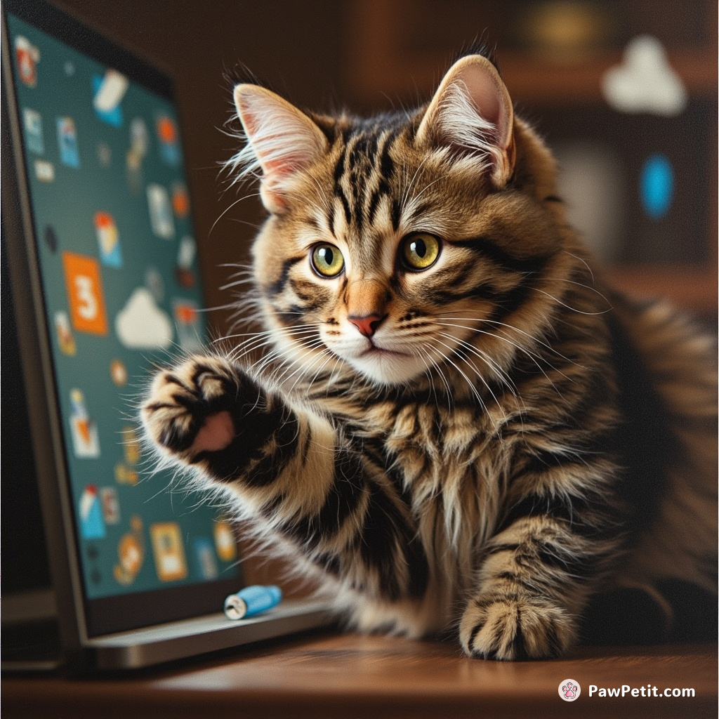 Cat attempts password entry, press enter a pawful swiftness- fur flies as desktop icons go sprawling in feline flair.