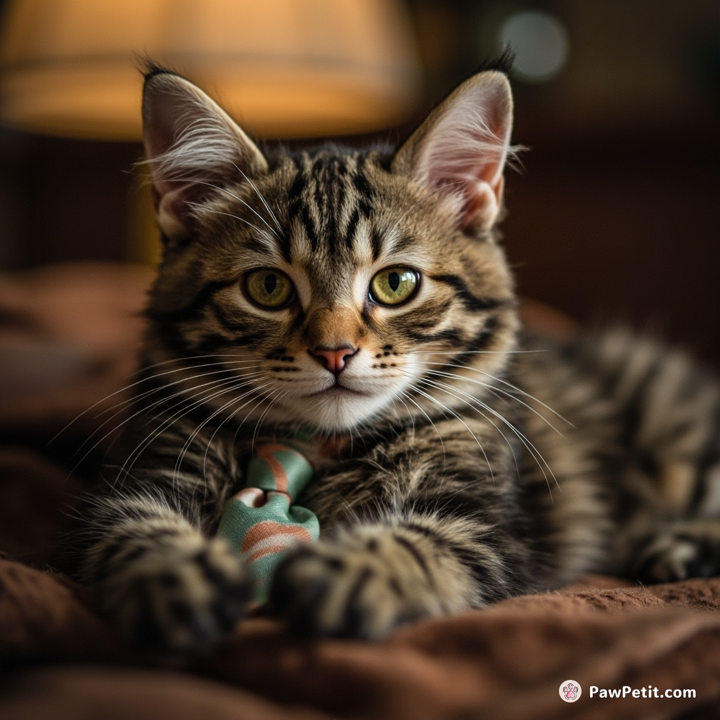 Curious Whiskers dons a tiny tie, perfecting his "9 to 5" nap schedule with a flourish of paw typing.
