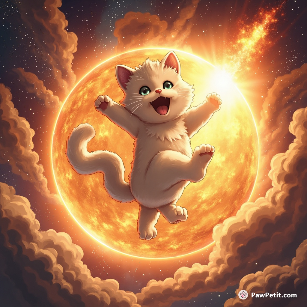 In a flaring meteor's fumbled glory, a leaping kitty aids smother and is hailed amid humans as planetary saviour.