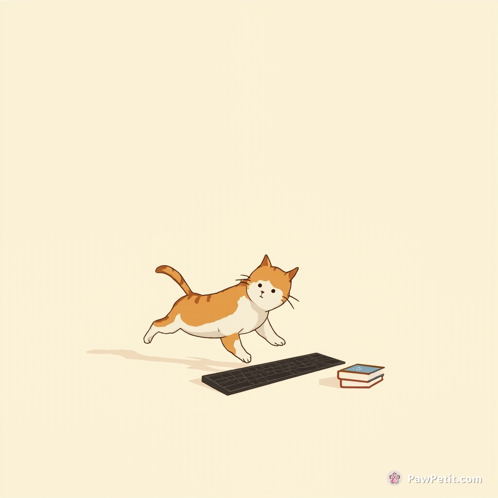 The cat confidently struts across a keyboard, attempting to write a novel, convinced of its literary prowess.