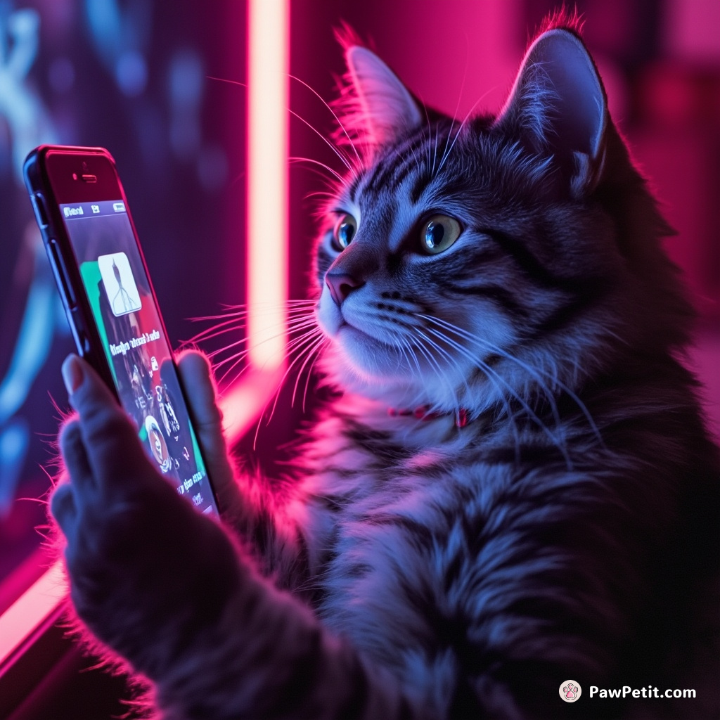The cat swats at a smartphone, thinking it's a magic mirror for human communication.