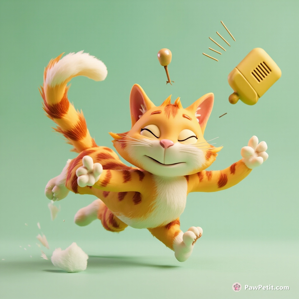 The cat frantically chases its own tail, believing it's a key to understanding human technology.