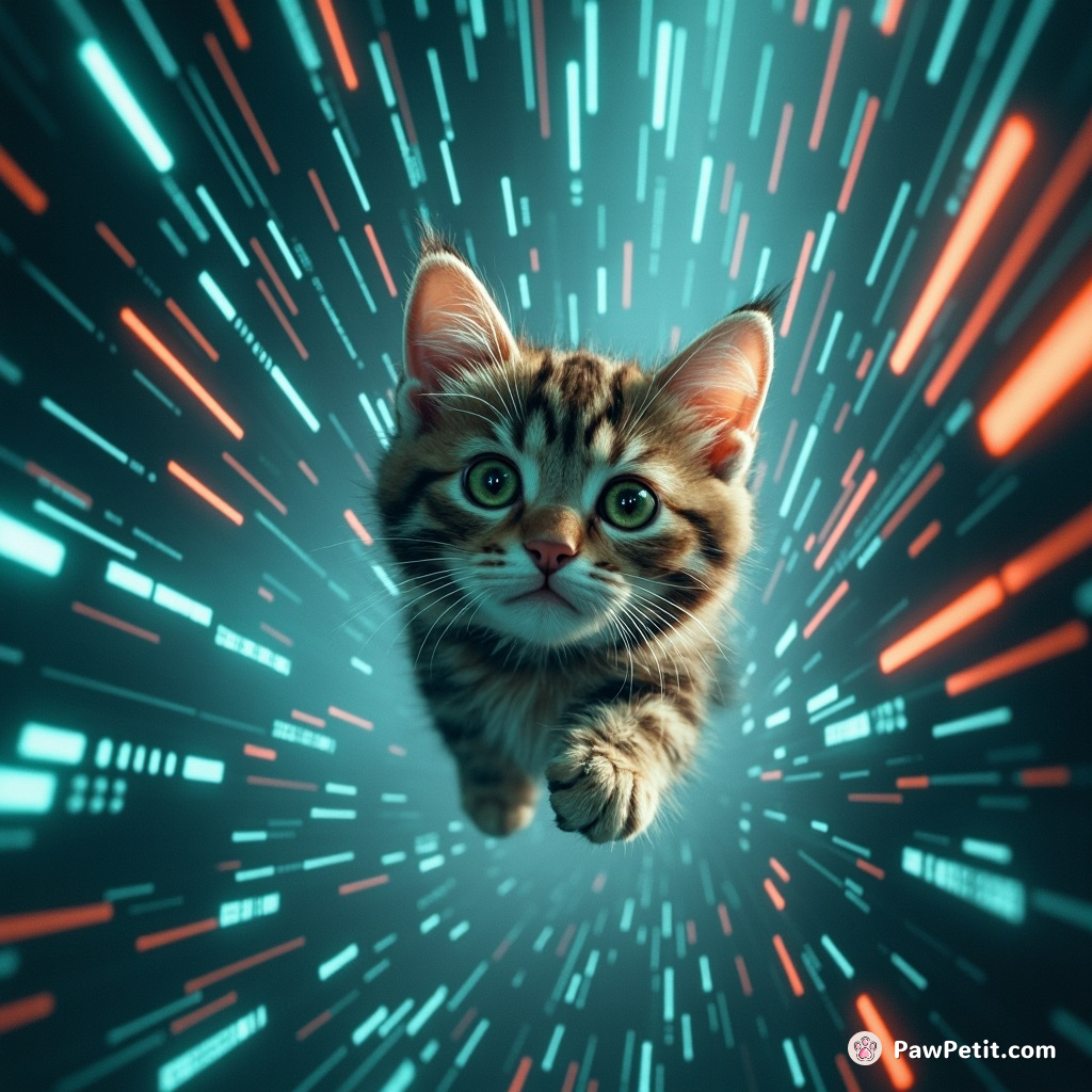 In the digital realm, the feline weaves through data streams, pouncing on glitches to mend the virtual world.