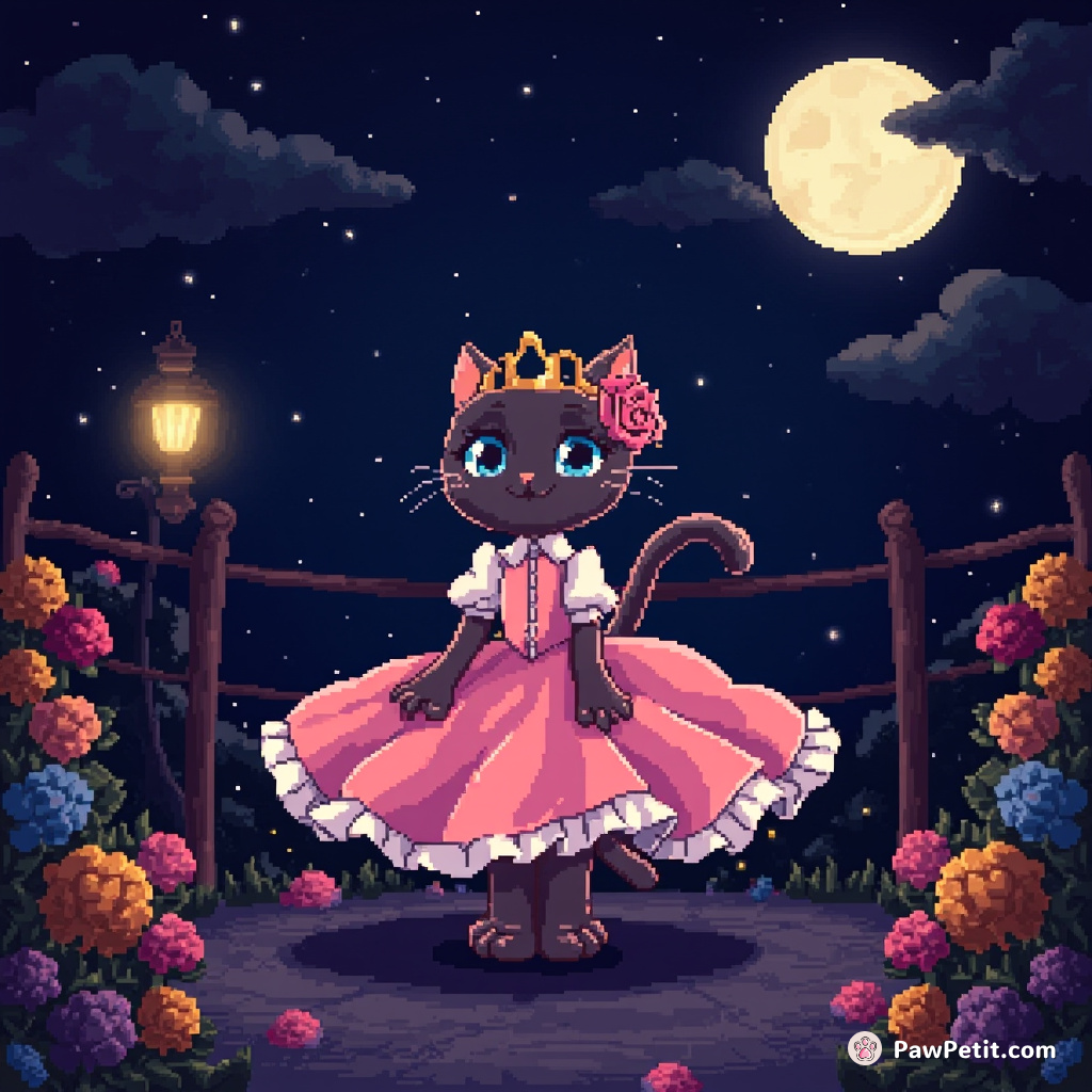 In "Cinderpurr", a mistreated alley cat twirls, transforming to human form at midnight, attending a royal ball under moonlight.