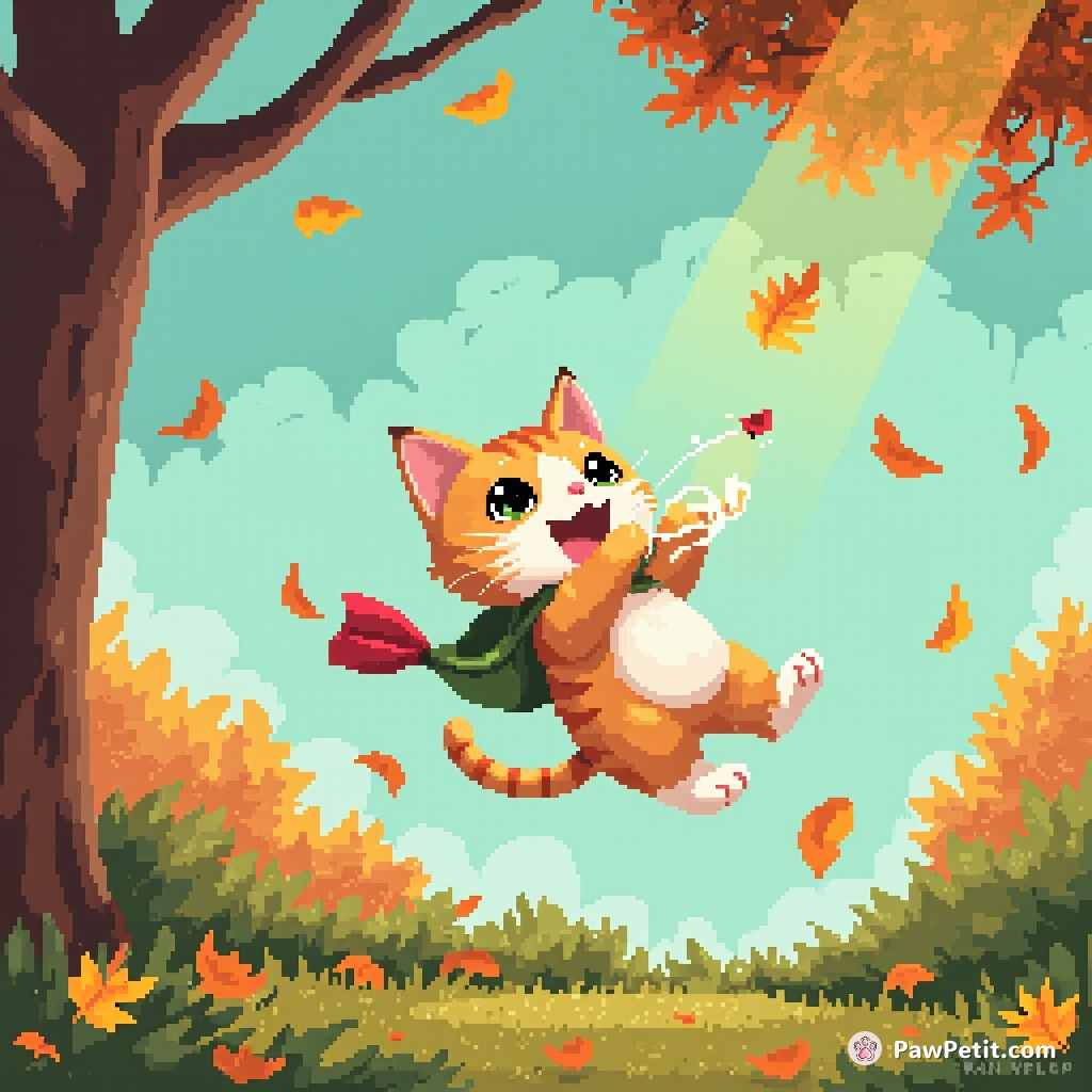 Cat leaps to catch a falling leaf, mistaken for saving a child, hailed as a human champion.