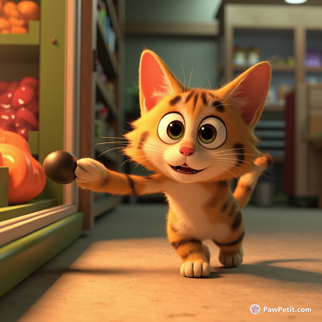 Whiskers, the cat, thwarts a thief by pouncing on a security button, earning the title "Guardian of the Grocery.